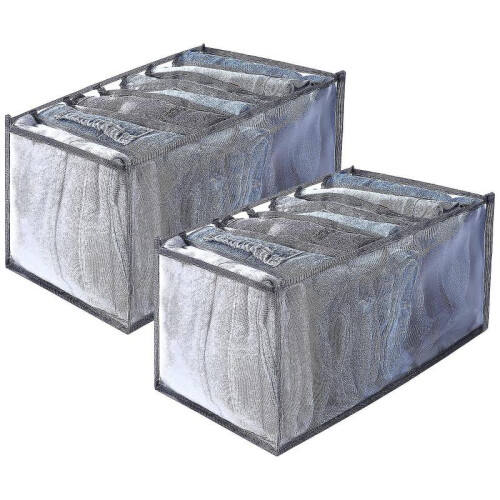 2pcs Clothes Drawer Organisers, 7 Grids Large Size Wardrobe Storage Organiser Clothes Storage Boxes Foldable