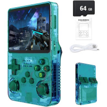 (Green-64G) R36S Retro Handheld Game Console with 3.5" IPS Display,64/128GB and 21,000 Classic Games, Open Source Linux System,Screen Portable Pocket Video Player
