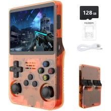 (Orange-128G) R36S Retro Handheld Game Console with 3.5" IPS Display,64/128GB and 21,000 Classic Games, Open Source Linux System,Screen Portable Pocket Video Player