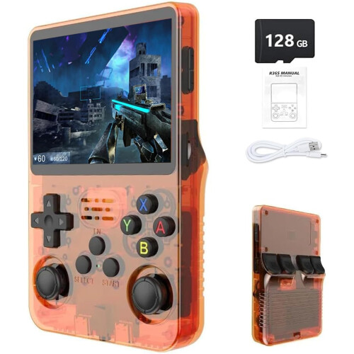 (Orange-128G) R36S Retro Handheld Game Console with 3.5" IPS Display,64/128GB and 21,000 Classic Games, Open Source Linux System,Screen Portable Pocket Video Player