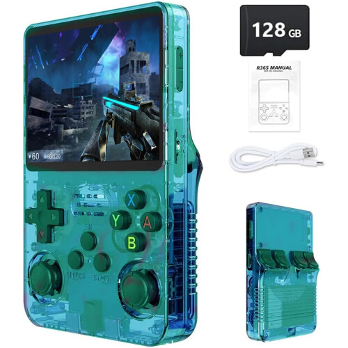 (Green-128G) R36S Retro Handheld Game Console with 3.5" IPS Display,64/128GB and 21,000 Classic Games, Open Source Linux System,Screen Portable Pocket Video Player