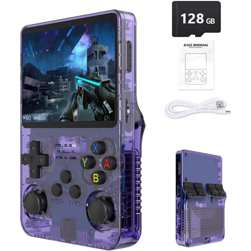 (Purple-128G) R36S Retro Handheld Game Console with 3.5