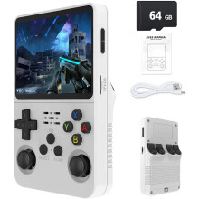 (White-64G) R36S Retro Handheld Game Console with 3.5" IPS Display,64/128GB and 21,000 Classic Games, Open Source Linux System,Screen Portable Pocket Video Player