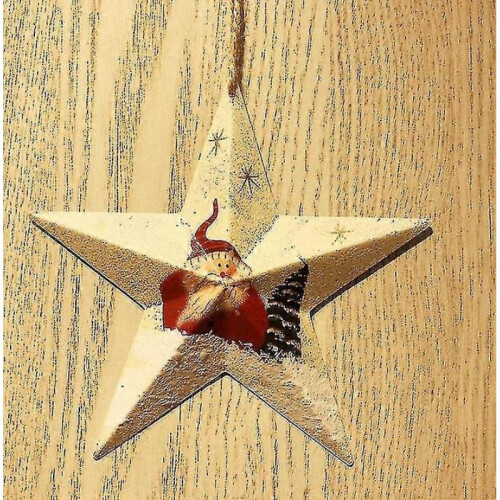 Christmas Tree Ornaments 2 Pack, Small Handmade Barn Stars with Burlap Hanging String bd 2