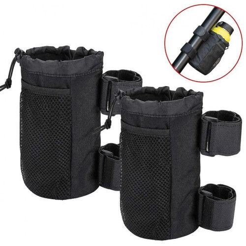 2pcs Bike Cup Holder,bicycle Handlebar Drink Holder with Mesh Pockets Phone Bag Adjustable