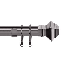 (160-300 cm (63" - 118" In), Lamp - Black Nickel) Metal Curtain Pole Heavy Duty Plain Ball Rod with All Accessories &amp; Holdback Pair