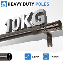 (160-300 cm (63" - 118" In), Cylinder - Black Nickel) Metal Curtain Pole Heavy Duty Plain Ball Rod with All Accessories &amp; Holdback Pair