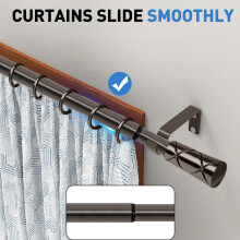 (120-210 cm (48" - 83" In), Cylinder - Black Nickel) Metal Curtain Pole Heavy Duty Plain Ball Rod with All Accessories &amp; Holdback Pair