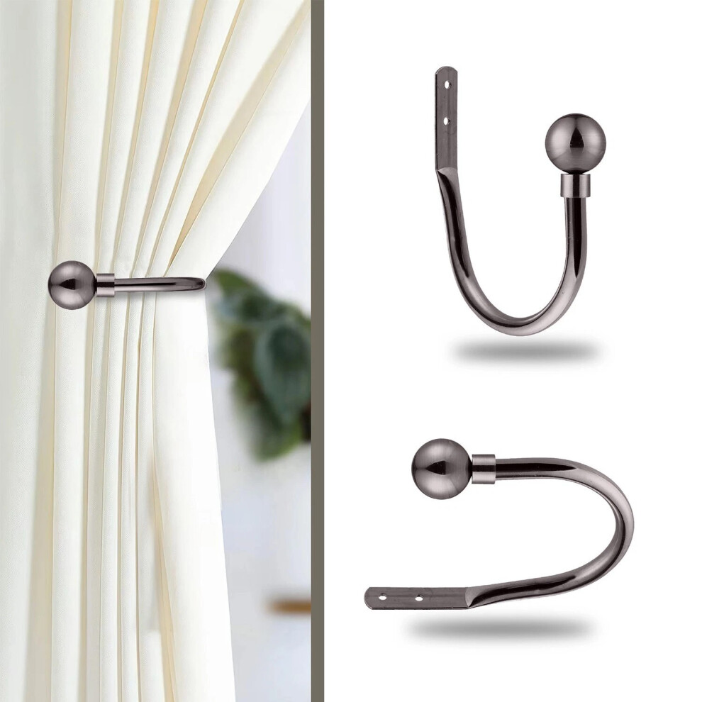 (Black Nickel - Plain Ball, Hold Backs Pair) Extendable Heavy Plain Ball Metal Curtain Pole 28mm Eyelet Rail With Rings Fittings Finials-image-OPC-P8W2VXQ-NEW