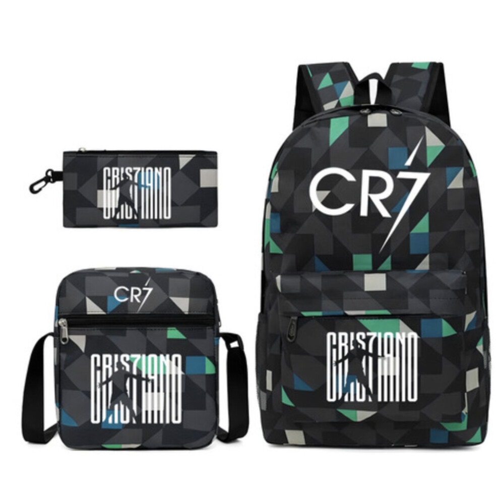 (8) Popular backpack CR7 football star teenager schoolbag three-piece set diagonal hanging pen bag