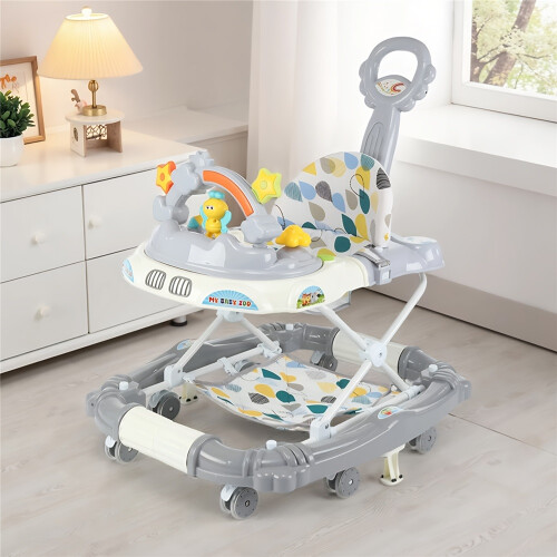 (Grey) Toddler Walker with 4-Wheel Stability, 3-Position Adjustable Height, 2-Position Adjustable Seat, 2-Position Adjustable Handle 2