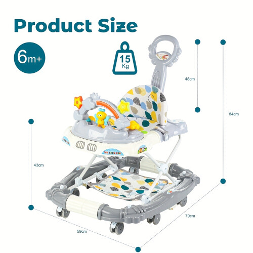 (Grey) Toddler Walker with 4-Wheel Stability, 3-Position Adjustable Height, 2-Position Adjustable Seat, 2-Position Adjustable Handle 1