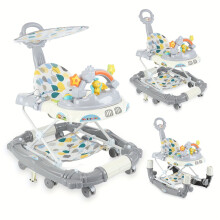 (Grey) Toddler Walker with 4-Wheel Stability, 3-Position Adjustable Height, 2-Position Adjustable Seat, 2-Position Adjustable Handle