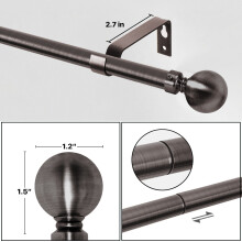 (Black Nickel - Plain Ball, 160-300 cm (63" - 118" In)) Extendable Heavy Plain Ball Metal Curtain Pole 28mm Eyelet Rail With Rings Fittings Finials