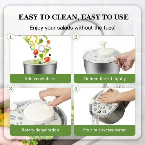 Salad Spinner & Vegetable Dehydrator Quick-dry Manual Kitchen Tool for Lettuce 5Qt 2