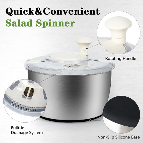 Salad Spinner & Vegetable Dehydrator Quick-dry Manual Kitchen Tool for Lettuce 5Qt 1