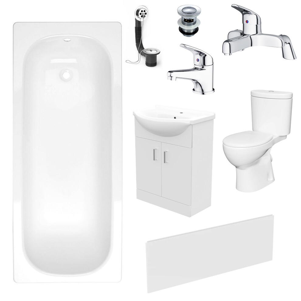 Nes Home 1700Mm Bath, 550Mm Basin Vanity, Toilet, Taps & Front Panel White