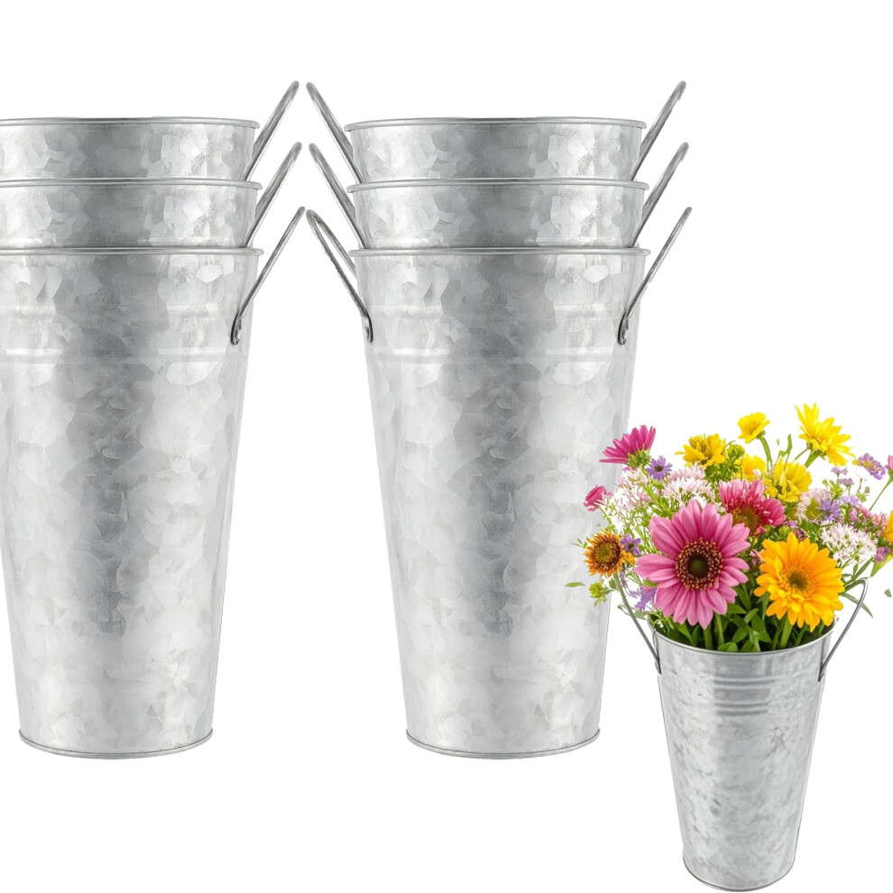 6 Pack Galvanized Metal Rustic Farmhouse Tall Vase for Wedding Table Decor 10 Inches-image-OPC-PHXZYSG-NEW