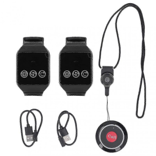 Wireless Restaurant Service Calling System 2 Watch Receiver and 1 Button Pagers Wireless Calling System for Restaurant Hospital Hotel