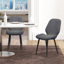 HOMCOM Dining Chairs Set of 2 Upholstered Kitchen Chairs w/ Metal Legs Grey