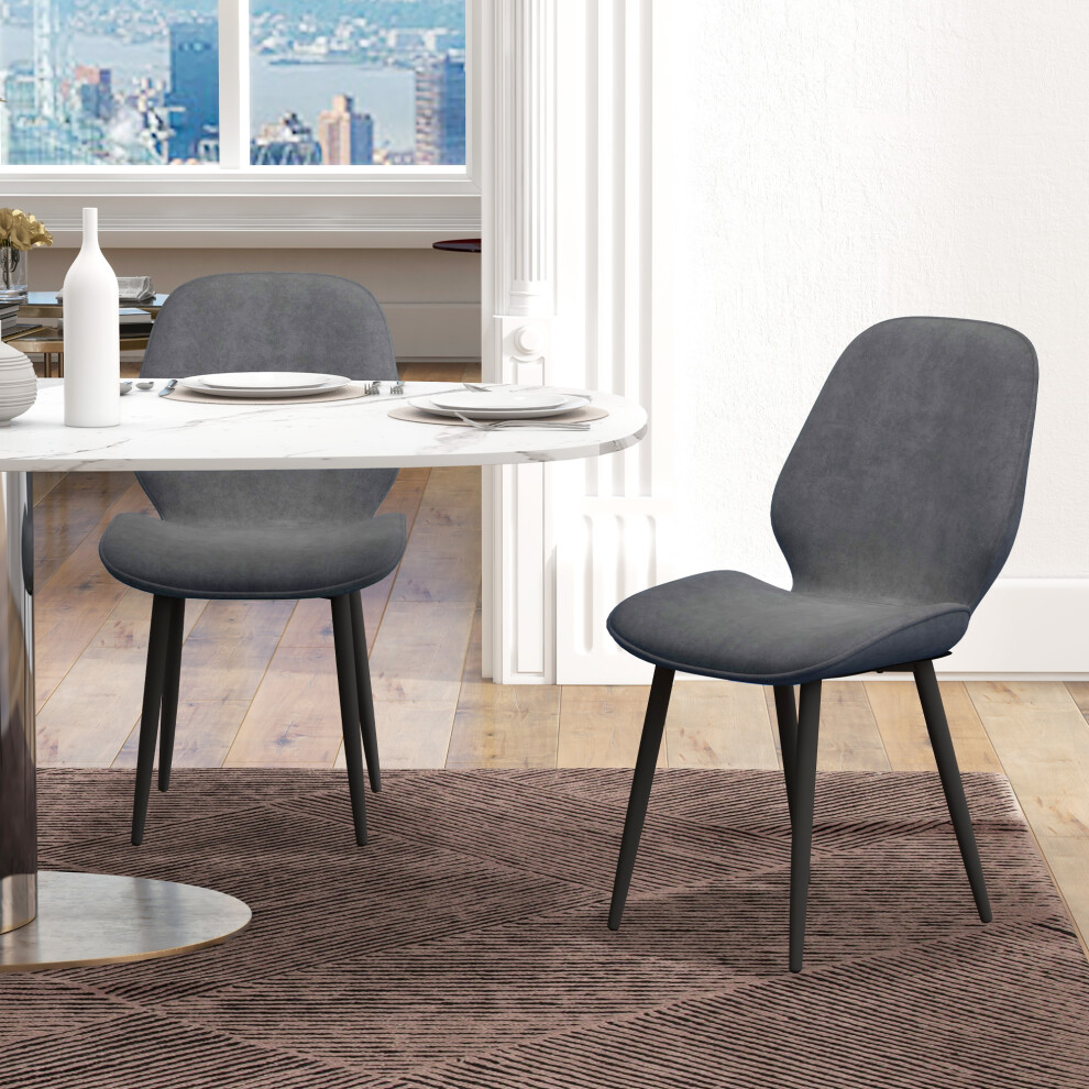 Homcom Dining Chairs Set Of 2 Upholstered Kitchen Chairs W/ Metal Legs Grey