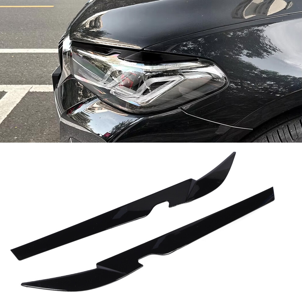 Glossy Front Headlight Eyebrows Trim For 5 Series G30 G31 Lci 21-23 Black 9331325962881