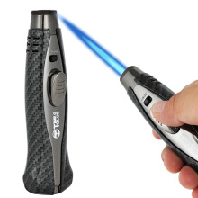 Refillable Safety Lock Adjustable Flame Windproof Butane Torch Lighter for Gourmet Cooking Charcoal Fiber