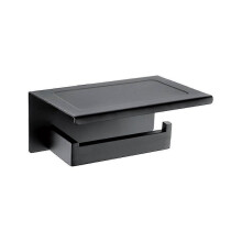 Holder No Drilling Aluminium Toilet Paper Holder with 18cm Shelf Black