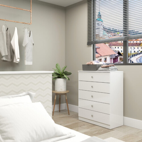 Seconique Denver 5 Drawer Chest White Gloss 1