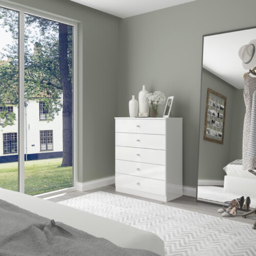 Seconique Denver 5 Drawer Chest White Gloss 2