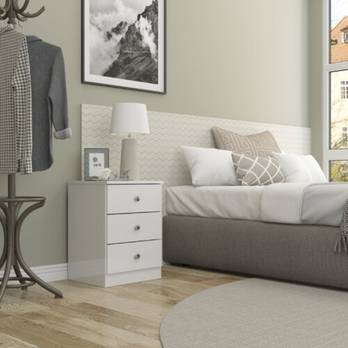 Seconique Denver 3 Drawer Bedside White Gloss 1