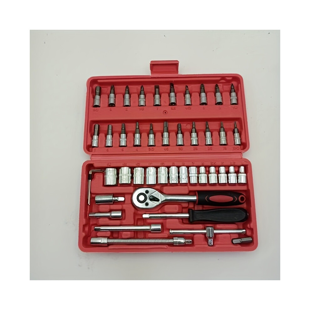 (Red 46-Piece Set-Special Offer Mechanical Tool Set, Gj53&46-9274) 53/46Pcs Set Special Mechanical Tool Sleeve Set, 1/2" 1/4" 3/8" Drive Sae And Metr 9009412796571