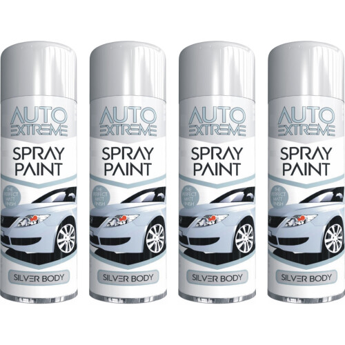 4 x 250ml Silver Body Auto Spray Paint Perfect Matt Finish Spray