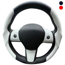 (White) Tesla Steering Wheel Cover for Tesla Model 3 Model Y Model S Ultra Thin Carbon Fiber Leather Anti-fur Sport