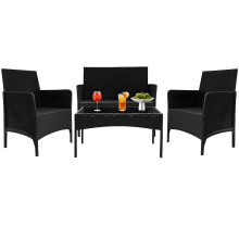 Alivio 4 Piece Rattan Furniture Set with Coffee Table (Black)