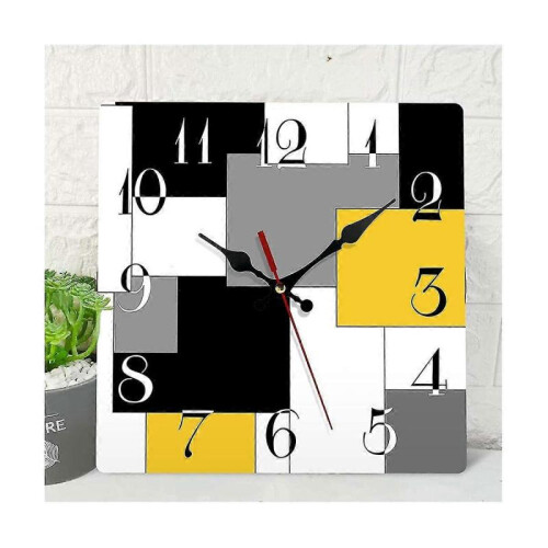 Wall Clock Silent Non-ticking, Abstract Geometric Minimalist Checkered Square Rustic Wall Clocks De 1