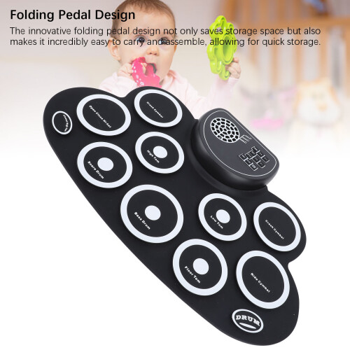 Electronic Roll Up Drum Set 1200mAh Silicone Double Pedal 2