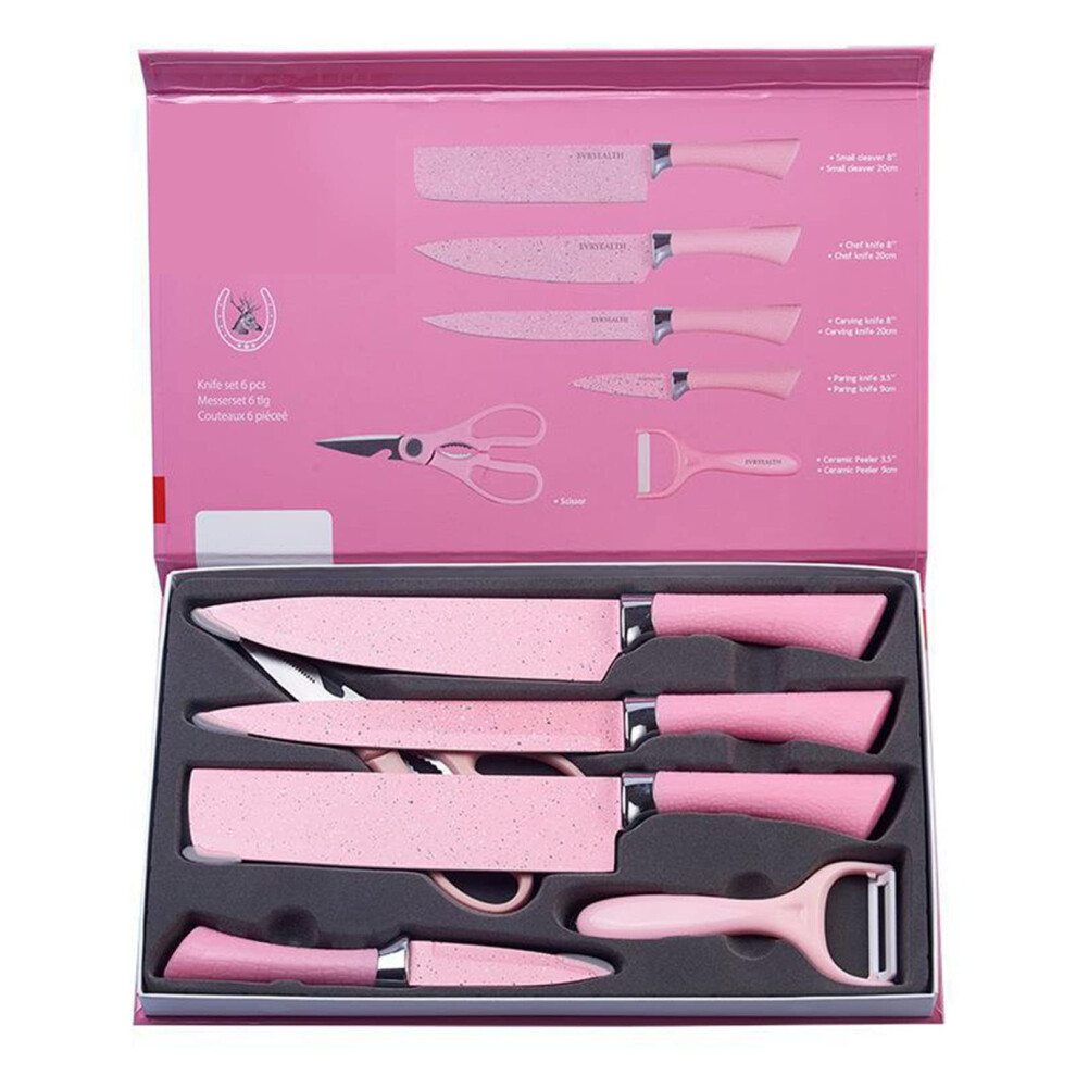 6 Piece Kitchen Knife Set Non Stick Coated for Cutting Slicing Dicing Chopping