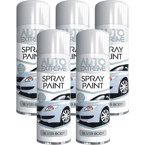 5 x 250ml Silver Body Auto Spray Paint Perfect Matt Finish Spray