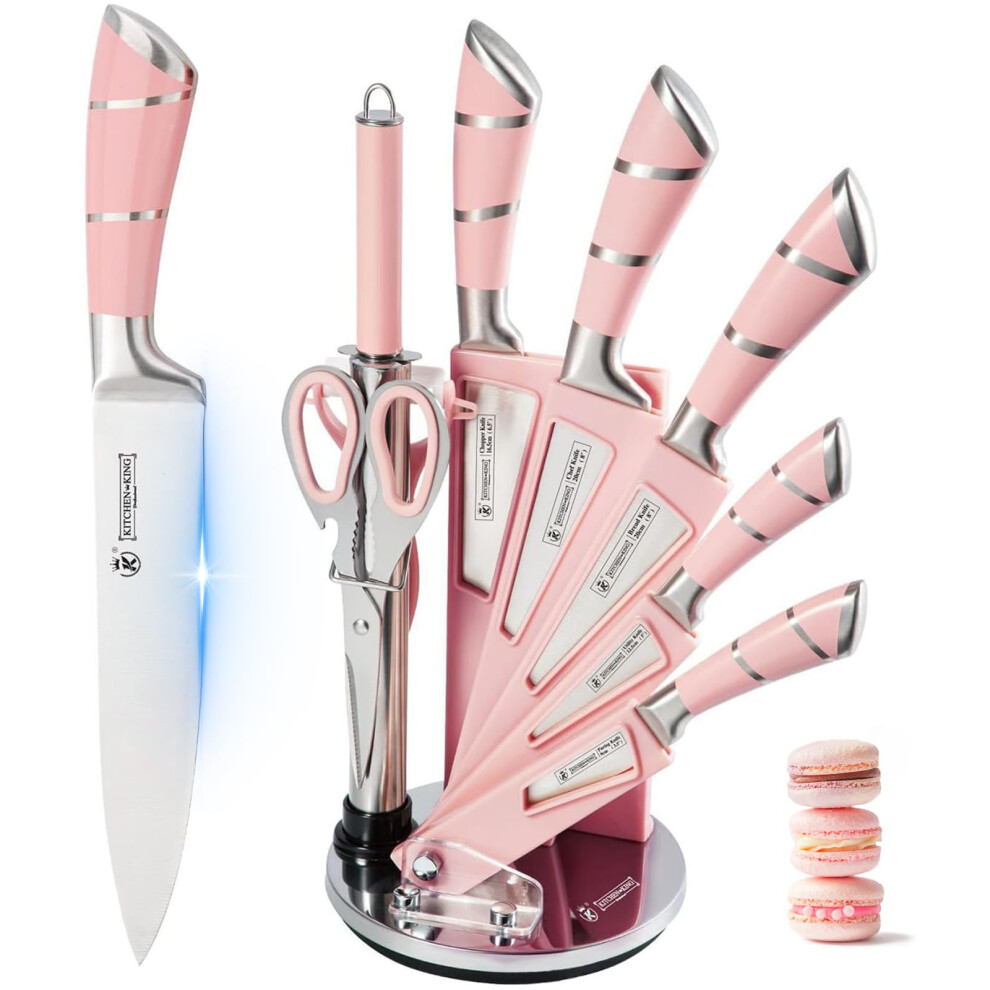 9-Piece High Carbon Stainless Steel Knife Set with Block for Kitchen Rust Proof Non-Stick Coated Ergonomic