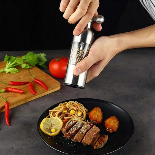(17.5cm, Silver) Black Pepper Mill Salt Pepper Grinder Spice Grinder Kitchen Creative Gadgets Pepper And Salt Grinder Grindering 2024 HOT 2