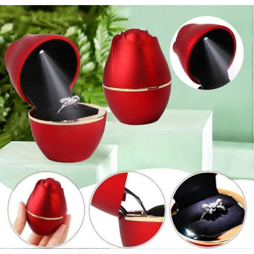 (red) Ring Box with LED Light Rose Jewelry Ring Case Jewellry Display Gift Boxes for Proposal Wedding Ring Box 1