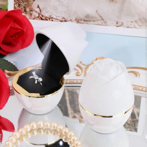 (white) Ring Box with LED Light Rose Jewelry Ring Case Jewellry Display Gift Boxes for Proposal Wedding Ring Box 1