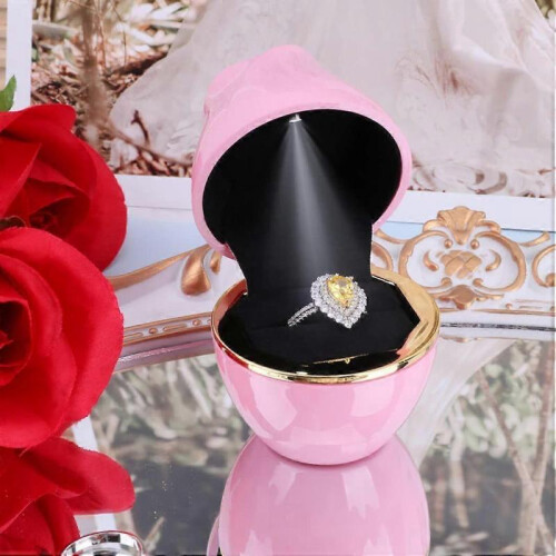 (pink) Ring Box with LED Light Rose Jewelry Ring Case Jewellry Display Gift Boxes for Proposal Wedding Ring Box 1