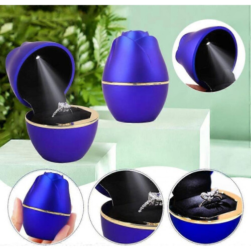 (royal blue) Ring Box with LED Light Rose Jewelry Ring Case Jewellry Display Gift Boxes for Proposal Wedding Ring Box 1
