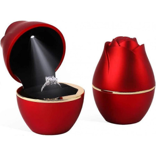 (red) Ring Box with LED Light Rose Jewelry Ring Case Jewellry Display Gift Boxes for Proposal Wedding Ring Box