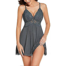 (Dark Gray, Small) Avidlove Women Babydoll Nightgown Chemises Lace Modal Sleepwear V-neck Full Slip Sleep Dress