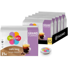 Tassimo, 105 Long Coffee Pods, Compatible with TASSIMO Machines, 105 Round and Aromatic Coffees, 5 Packs of 21 Pods