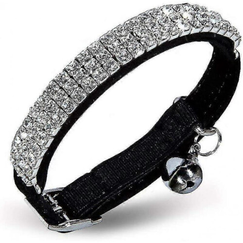 Soft Velvet Safe Cat Adjustable Collar Bling Diamante with Bells