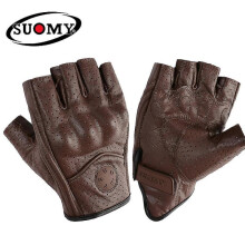(S, with Hole Brown) Goatskin Leather Motorcycle Gloves Motocross Fingerless Gloves Half Finger Summer Retro Vintage Racing Men Women